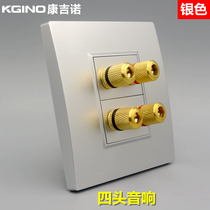 Two-position four-head audio socket Silver 86 type wall concealed household four-terminal audio 4-head speaker panel
