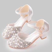 Womens shoes childrens high-heel princess shoes pink girls crystal shoes new flash White Pearl with evening dress shoes