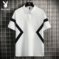 Playboy mens short-sleeved Polo shirt lapel high-end clothes fashion stitching High-end brand led T-shirt
