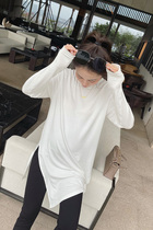 (LeoMami) pregnant woman long sleeve T-shirt autummy white downswing irregular open fork in the middle of a pregnancy maternity dress