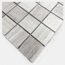 Gray wood grain natural marble mosaic tile TV background wall Nordic modern simple white bathroom