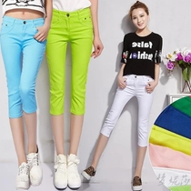  2021 new summer three-point pants womens mid-length pants stretch jeans small feet pants thin thin slim student pants