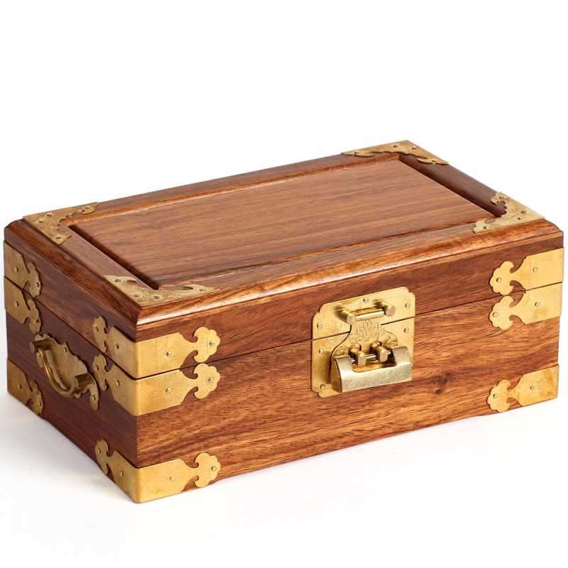 Flower-pear-wood double-decker jewelry receipt box small size mahogany jewelry box solid wood treasure box wedding gift