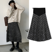 Pregnancy woman dress Spring and autumn half body dress checkered 100 pleats high waist Toabdominal a dress 100 hitch in the middle of a long skirt autumn and winter outwear damp