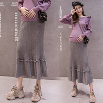 Pregnancy Woman Dress Spring Autumn New Korean Version Casual Knit Half Body Dress Outside Wearing Toasly Hair Line Agaric Side Large Hem Skirt Autumn Winter