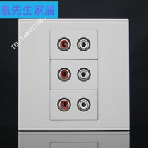 Type 86 three-position audio socket panel 3 welding-free wiring red and white double hole AV Lotus audio RCA wall socket