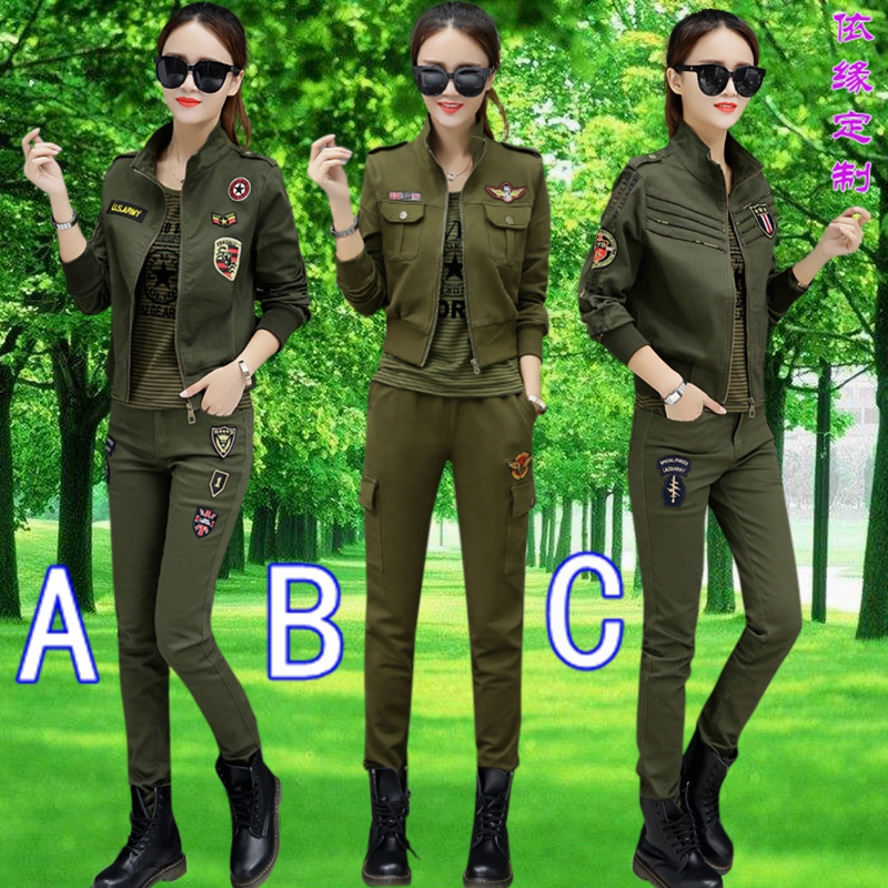Outdoor leisure wear elastic camouflage suit female tourist Sailor Dance three suit 2019 new military suit spring and Autumn