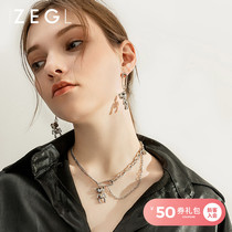 ZEGL designer bear necklace womens light luxury niche ins hip hop sweet cool sweatshirt collarbone chain mens tide accessories