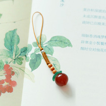 Chrysanthemum original natural jade peach red agate mobile phone pendant mobile phone chain bag hanging Chinese style jewelry keychain