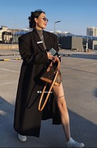 Metal standard long suit female 2021 Korea autumn and winter retro lapel buckle fashionable temperament loose thin coat