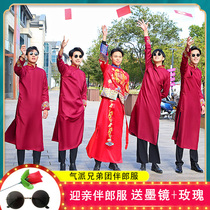 Chinese wedding best man brother clothing mens long shirt Brother Group dress wedding Chinese style cross talk coat
