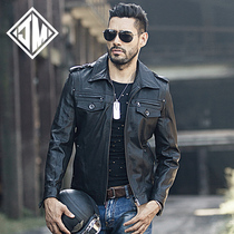 Jue Meng Haining leather leather mens short flight suit jacket full vegetable tanned sheepskin thin motorcycle jacket trend