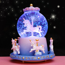 Voice-activated merry-go-round music box crystal ball music box glass girl heart girl children gift birthday gift