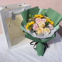 Sunflower bouquet simulation soap rose Carnation female best friend birthday gift Valentines Day graduation photo certificate