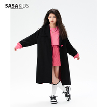 SASAKIDS Long Workwear Over the Knee Waist Coat Girls Autumn Long Contrasting Color Love Buckle Windbreaker