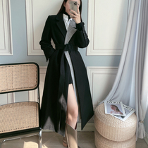 looknone cashmere woolen coat women 2021 new black mosaic Plaid Hepburn long coat