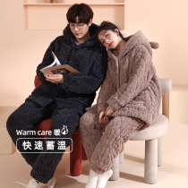 Couples coral velvet pajamas womens autumn and winter cotton thickened mens winter flannel plus velvet home suit