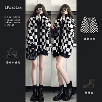 Board Grit Sweater Plaid Bladed Cardiovert 2022 Early Spring Easy loose Lazy Wind Knit Cardiovert Blouse Blouse Blouse Blouse