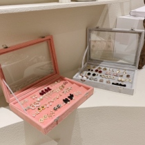 Velvet vintage matte texture multi-grid jewelry box Korean earrings Jewelry jewelry box storage box for decoration