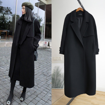 Woolen coat medium long 2021 autumn and winter New Korean loose thick black cashmere woolen coat women