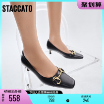 Thagatu new cream shoe retro square head cat heel shoe fine heel single shoe woman leather shoes C2231CQ1