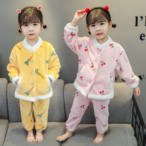 Girls pajamas Autumn and Winter Flannel Girl Baby 1-5 Years Old Long Sleeve Thickened Coral Velvet Childrens Home Clothes Set 3