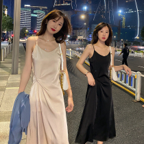 Japan summer small blazer suspender dress female waist thin triacetic acid satin high-end temperament long skirt