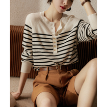 ZYJ464924AG] laughs culvert Lazy With Type style retro striped wool cashmere knitted sweatshirt