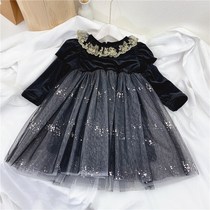 Girls autumn and winter plus velvet dress Korean version of new Korean version of foreign style Princess mesh dress small children long sleeve dress dress