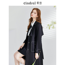 Hei 2022 spring new black suit collar trench coat womens long design sense niche fashion coat