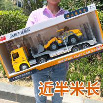 Fall-resistant large music bulldozer forklift transporter engineering vehicle set children flatbed trailer toy car boy