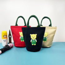 Japanese cartoon Hand bag canvas bag round thick office worker student with rice bag hand carrying lunch bag