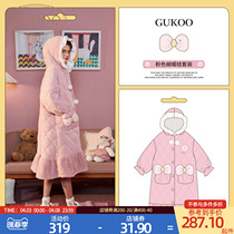 Gukoo Fruit Shell Sleeping Robes Womens Winter Coral Suede Pajamas Butterfly Knots Pyjamas Womens Hat Clips Cotton Sleeping Dresses Thickened Warmth