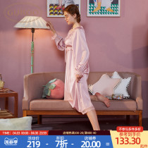 Gukoo Fruit Shell Sleeping Dress Lady Spring Autumn Sexy Lady Sleeping Dress Long Sleeve Home Conserved Pure Color Spring Pyjamas A