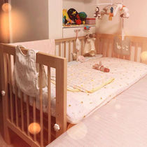 Beech crib splicing big bed solid wood newborn solid wood BBB bed multifunctional simple baby bed removable