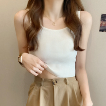 Sweet hot girl solid color knitted small vest female inner summer thin wear outside chest wrap short bottoming sling top