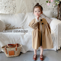 Girls  autumn new Korean mid-length British style childrens windbreaker jacket baby western style spring and autumn cardigan tide