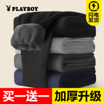 Flowers Playboy Develvet warm pants men thickened with velvety pants winter cotton pants wool pants tight fit and trousers with wool pants