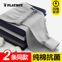Flower Playboy Mens Autumn Pants Pure Cotton Wool Thread Pants Tight Fit Bottom Loose Large Code Warm Full Cotton Lining Pants Autumn winter