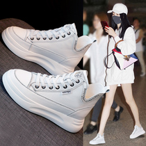  Hong Kong leather white shoes thick-soled platform shoes womens high-top shoes 2021 spring and summer new British all-match single shoes trend