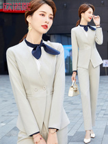 High-end professional suit female work temperament manager Sales Department OL flight attendant uniform collarless apricot color suit overalls