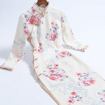 Qi Wei improved autumn and winter cheongsam young girl 2021 New Chinese style retro flower long dress