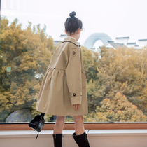 Girls windbreaker autumn clothing 2021 new childrens foreign style fashion middle child long spring and autumn English style coat