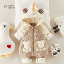 Baby winter outing clothes 0-3 month new baby winter cashmere jumpsuit autumn and winter thickened suit