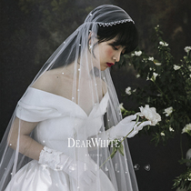 Dear White Yunting super fairy long Korean wedding wedding dress heavy industry Pearl bride headgear veil