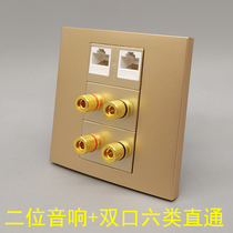 Champagne gold 86 panel two-position audio double port six types of network direct RJ45 network cable Gigabit CAT6 straight plug