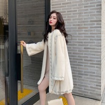 Fenchy white mink velvet jacket womens medium long winter fur integrated thick Foreign high-end fur coat