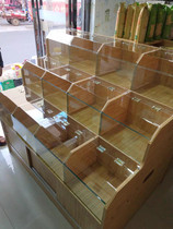 Whole grain dry fruit display cabinet supermarket wooden shelf rice grain bucket rice bucket snack grain shelf bulk cabinet