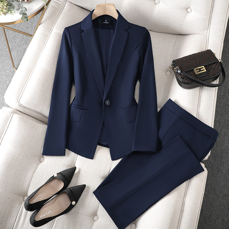 Cotton padded suit set for women in autumn and winter, thickened temperament, professional attire, plush formal attire, female suit, front desk reception and work clothes