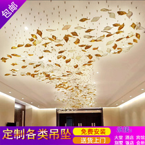 Creative glass hanging maple leaf ceiling hanging decoration hotel club Villa model room art soft hanging hanging decoration
